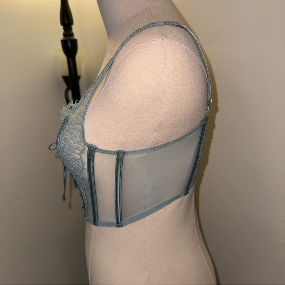 VICTORIA’S SECRET XS Dream Angels Blue Green Corset Top Boned Lace Bra Top - Picture 4 of 9